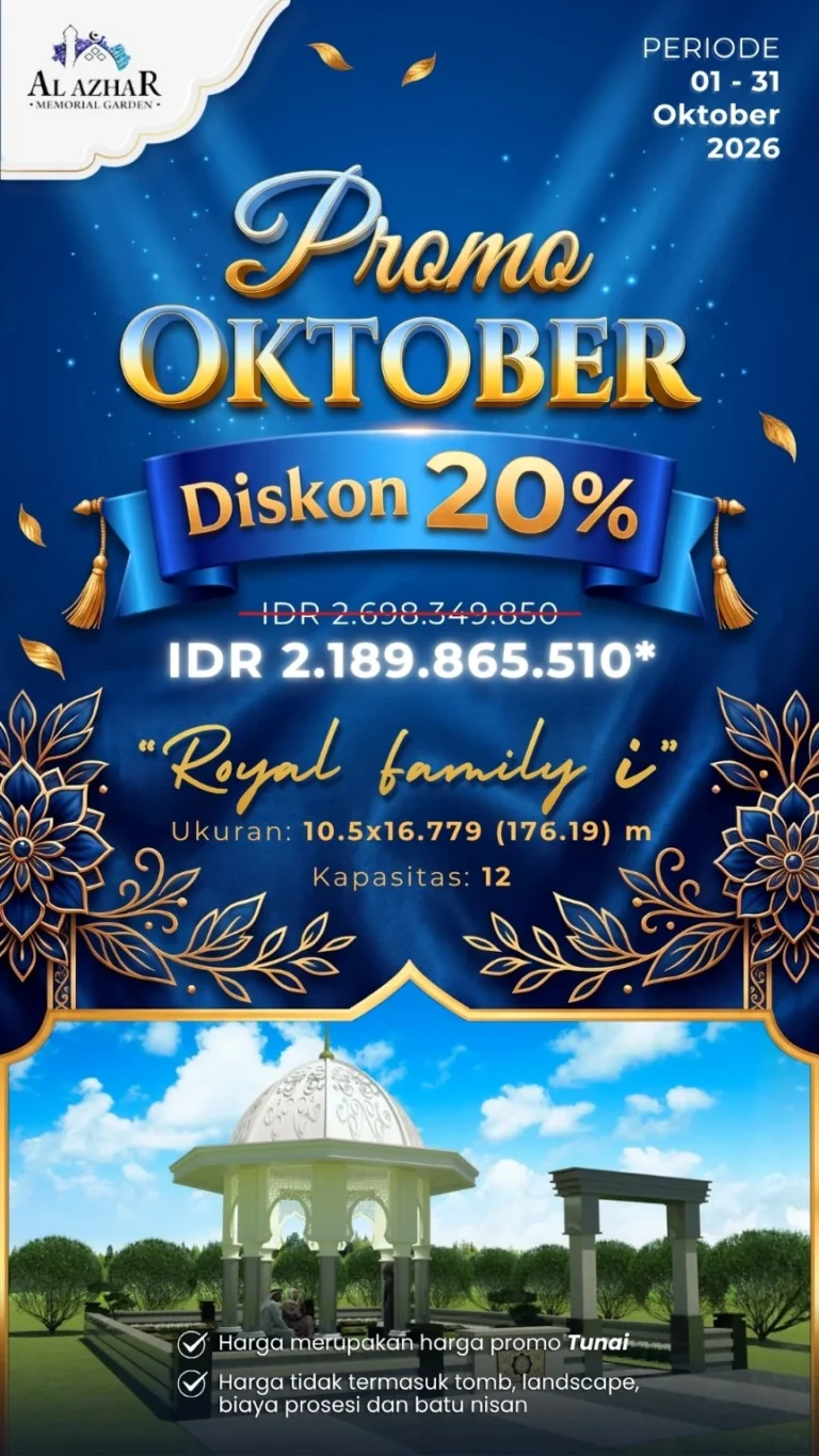 Brosur resmi promo Royal Family I Oktober 2026 Al Azhar Memorial Garden, kapasitas 12 makam dan harga promo tunai Rp2.189.865.510